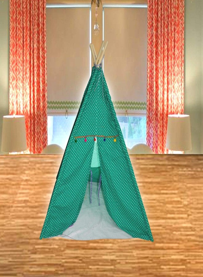 CREATIVE TEXTILES خيمة لعب قابلة للطي للأطفال، مناسبة للاستخدام الداخلي والخارجي (أخضر، قطن، 100x100x140 سم) - Image 3